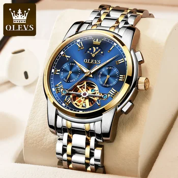 Мужские часы OLEVS, лучший бренд, мужские механические часы с роскошным покрытием Water Ghost, модные водонепроницаемые наручные часы с полым циферблатом, деловые часы