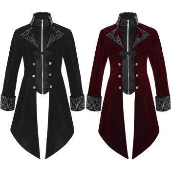 Мужское пальто в стиле Стимпанк, средневековые костюмы для взрослых, Косплей на Хэллоуин, Рыцарский Благородный Смокинг на молнии, готический Велет, Викторианский жакет