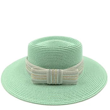 Мятно-зеленая солнцезащитная шляпа Весеннего цвета, Новая соломенная шляпа, Новинка, Зеленая пляжная шляпа, мужская и женская шляпа, соломенная шляпа с плоским верхом, летняя шляпа