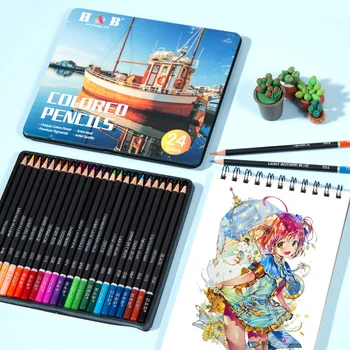 Набор цветных карандашей H & B 12/24 шт., Водорастворимый Высококачественный железный набор для письма или рисования, набор для рисования цветным грифелем