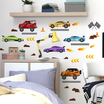 наклейка на стену с рисунком автомобиля, красочный автомобиль, детская комната, гостиная, украшение комнаты, наклейка на стену