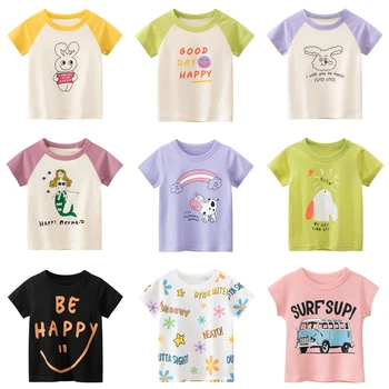Новая детская футболка для девочки, летняя одежда для маленьких девочек, хлопковый топ с короткими рукавами и мультяшным принтом, детские футболки от 2 до 8 лет