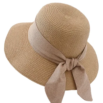 Новая женская пляжная шляпа с широкими полями и лентой, женская летняя уличная панама, Дышащая солнцезащитная шляпа, модная соломенная шляпа, складная