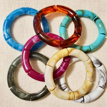 Новое заявление, Бамбуковые акриловые женские браслеты для рук, эластичные разноцветные трубки из смолы, изогнутые бусины, браслет, Наращиваемые украшения