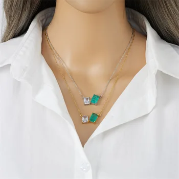 Ожерелье из квадратного камня бирюзового цвета, женское минималистичное ожерелье из кубического синего циркония, ювелирные изделия роскошного качества из титановой стали
