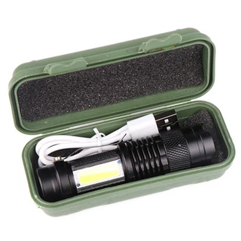 Перезаряжаемый Портативный фонарик Zoom XPE + COB High Bright USB-фонарь для кемпинга на открытом воздухе, мини-светодиодный фонарик 3 передачи с подарочной коробкой