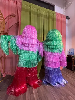 Пластиковый костюм в полоску для народных танцев, карнавальный фестиваль, веревочный наряд