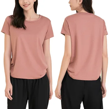 Платье для йоги, женское лето 2023, Новая спортивная футболка с коротким рукавом, Свободный быстросохнущий топ большого размера для фитнеса, Тонкий круглый вырез.