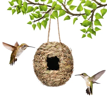 Подвесной птичий домик-гнездо из 4 предметов, форма шара, ручная работа, изготовлен из натуральной травы, идеально подходит для сада, патио
