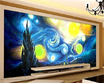Пользовательские обои супер прозрачное звездное небо Ван Гога в гостиной высокого класса ТВ фон настенная декоративная живопись фреска behang