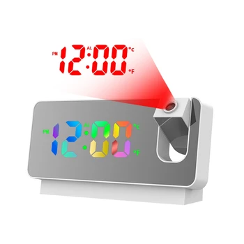 Проекционный будильник с поворотом на 180 ° для спальни, светодиодная цветная цифровая проекция на потолок, USB зарядное устройство Time White A