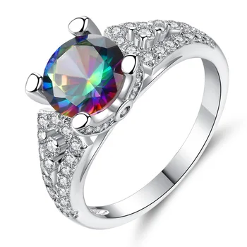 Роскошное кольцо с полным цирконом на 4 когтя, красочное круглое кольцо с цирконом для мужчин и женщин