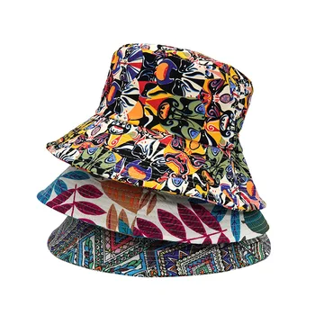 Роскошные галстук крашеные ведро шляпы для женщин хлопка ведро шапка Европейский цветочный женский Reversiable ведро шляпа Рыбак шляпа