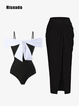 Сексуальный цельный купальник с юбкой с открытыми плечами, винтажные купальники, женский летний купальник в стиле пэчворк 2023, пляжная одежда