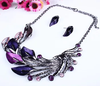 Серьги для женщин, эмалированный нагрудник, женские Элегантные Фиолетовые серьги, женское ожерелье, Комплект серег