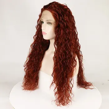 Синтетический парик с кружевом спереди, медно-красно-оранжевый, упругие вьющиеся волосы из термостойкого волокна, натуральные волосы без пробора для женщин, парики