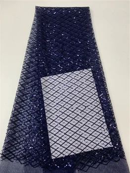 Синяя Французская сетка Тюль Кружевная ткань Вышивка Нигерийские сетчатые кружевные ткани 5 ярдов Африканская кружевная ткань для свадебного платья
