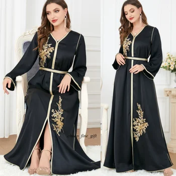 Скромные женские Черные платья, Паранджа с длинным рукавом, Арабская одежда, Дубайская Абайя, Мусульманское платье Макси, исламский Джилбаб, Вечернее платье, Кафтан, Халат