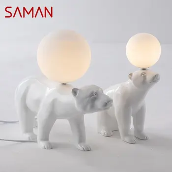 Современная настольная лампа SAMAN Nordic Креативные настольные лампы из белого стекла и смолы, светодиодный декор для дома, детской спальни, гостиной
