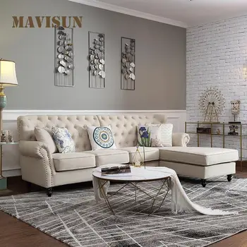 Сочетание четырехместного тканевого углового дивана в креативном пасторальном стиле, Большое кресло для отдыха в квартире, L-образная мебель для гостиной