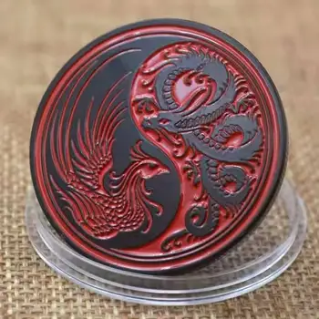 Таинственный китайский стиль Инь Ян Дракон и Феникс Трехмерный Рельеф Серебристо-Черная Памятная Медаль Тайцзи Монета