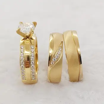 Частный дизайнер 3шт обручальных колец для влюбленных пар с покрытием из 18-каратного золота Модные кольца Ювелирные изделия Женские