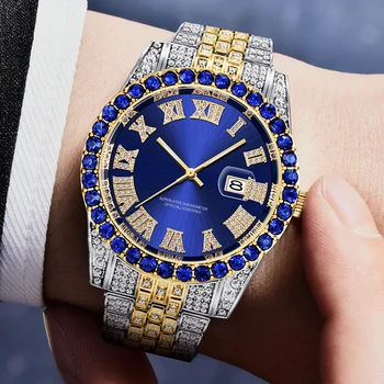 Часы с кубическим цирконием, мужские Модные часы в стиле хип-хоп, Высококачественный Браслет с бриллиантами, Золотые, Серебряные, Кварцевые Часы из нержавеющей стали, подарок для мужчин