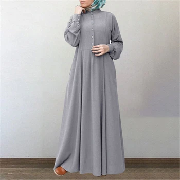 Элегантное Модное мусульманское платье Макси Женская Длинная Абая Турция Дубай Арабская одежда Рубашка с пышными рукавами Vestidos Однобортный халат