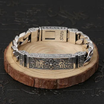 Ювелирные изделия серебряного цвета Buddhastone в стиле ретро с шестизначной мантрой Слово Будды, Ваджрный браслет, цепочка с пряжкой, мужские модные украшения в тон