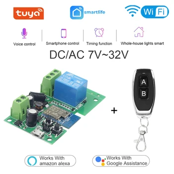 1-канальный беспроводной модуль реле Wi-Fi Плата AC/ DC 5 В 7-32 В Tuya SmartLife APP пульт дистанционного управления Smart Switch Работает с Alexa