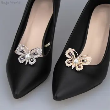 1шт Элегантные украшения для обуви со стразами и металлическими бабочками Для женщин, туфли-лодочки, зажимы для пряжек, Аксессуары для украшения сумок