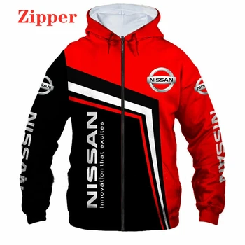 2022 Мужская толстовка с логотипом автомобиля Nissan, толстовка с 3D принтом, пуловер Harajuku, мужская спортивная одежда, красная толстовка с капюшоном на молнии, гоночная куртка