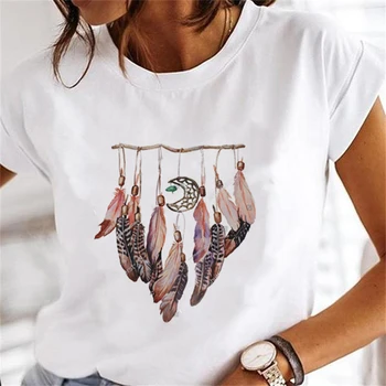 2023 Летняя Модная Женская футболка Harajuku с рисунком Ловца снов, Футболка с коротким рукавом, белые Топы, Женская футболка, Одежда