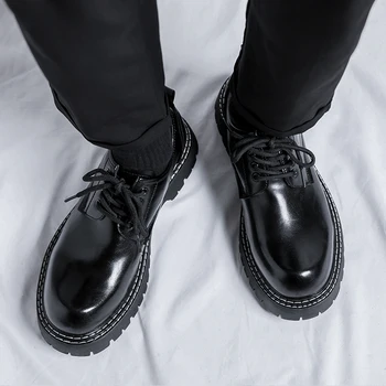 2023 Мужская рабочая обувь в британском стиле, кожаные туфли с большой головкой, уличные оксфорды с толстой подошвой, мужская повседневная кожаная обувь на шнуровке
