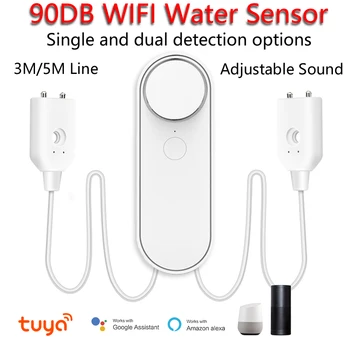 3 М / 5 М Wifi Детектор воды Датчик утечки Сигнализация Течеискатель Звук 90 ДБ Приложение Tuya Smart Smart Life Оповещение о наводнении Защита от переполнения