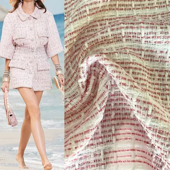 50x145 см Модная французская Твидовая ткань в розовую полоску, окрашенная пряжей, для женщин, осенняя куртка, платье, костюмы, пальто, сумочка, ткань для шитья своими руками