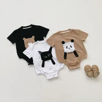 6643 Детская одежда, боди для новорожденных, летняя одежда для мальчиков с нашивками из корейского мультфильма 2023 года, одежда для скалолазания с коротким рукавом
