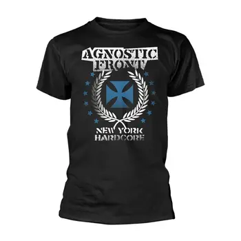 Agnostic Front - синяя черная футболка с железным крестом, крупный принт спереди и сзади-