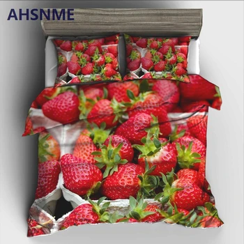 AHSNME Fruit Queen, Комплект постельного белья с красной клубникой, Стеганое одеяло с принтом высокой четкости для США, AU, ЕС, Размерный ряд jogo de cama