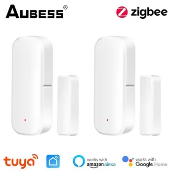 Aubess Tuya Zigbee Умный дверной датчик Детекторы открытия и закрытия дверей Защита безопасности Управление приложением Smart Life Через Alexa Google Home