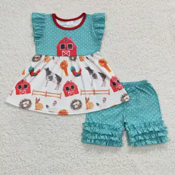 B7-2 Оптовая продажа детской одежды для новорожденных, костюм с шортами в горошек для девочек на ферме Red House