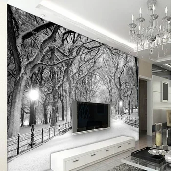 beibehang 3d обои на заказ фреска нетканая наклейка на стену Черно-белое дерево дорога снег настройка телевизора настенная живопись фото для 3d