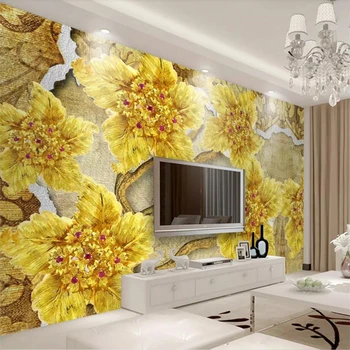 beibehang papel de parede Пользовательские крупномасштабные обои 3D фотообои золотые высококачественные украшения с бриллиантами и цветами 3d обои фрески