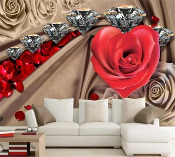 beibehang Высококлассная роскошная романтическая бриллиантовая роза гостиная ТВ фоновые обои пользовательские 3D фрески фотографии papel de parede