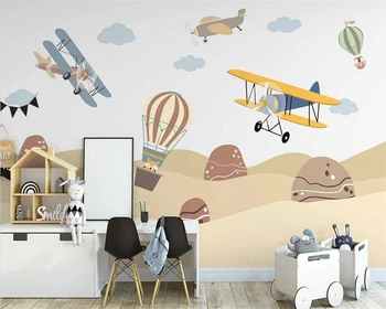 beibehang Пользовательские скандинавские обои с ручной росписью, летающий самолет с животными из папье-маше, воздушный шар для детской комнаты, фоновые обои для детской комнаты