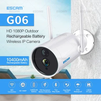 ESCAM G06 IP-камера 1080P HD Камера наблюдения PIR-сигнализация Беспроводная камера Wi-Fi наружная камера безопасности с перезаряжаемой батареей
