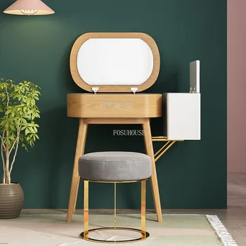FOSUHOUSE Nordic Dresser Туалетный столик для маленькой квартиры, Спальня, Стол для макияжа из массива дерева, Мини-чехлы для столов для макияжа