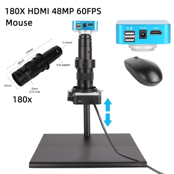 HDMI VGA 48MP 4K USB Цифровой видеомонокулярный микроскоп, камера с непрерывным зумом 180X C-Mount, Инструменты для ремонта телефонов