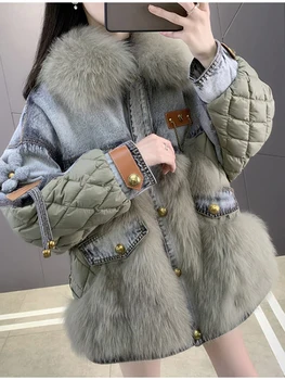 KBAT 2023, Зимняя пуховая куртка, женское пальто Оверсайз, пушистый искусственный мех, теплые парки, женская водонепроницаемая верхняя одежда в стиле пэчворк.
