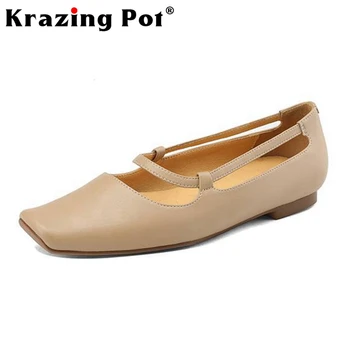 Krazing Pot, большой размер 42, весенняя обувь из коровьей спилковой кожи с квадратным носком на низком каблуке в стиле ретро, удобные брендовые туфли без застежки на плоской подошве.
